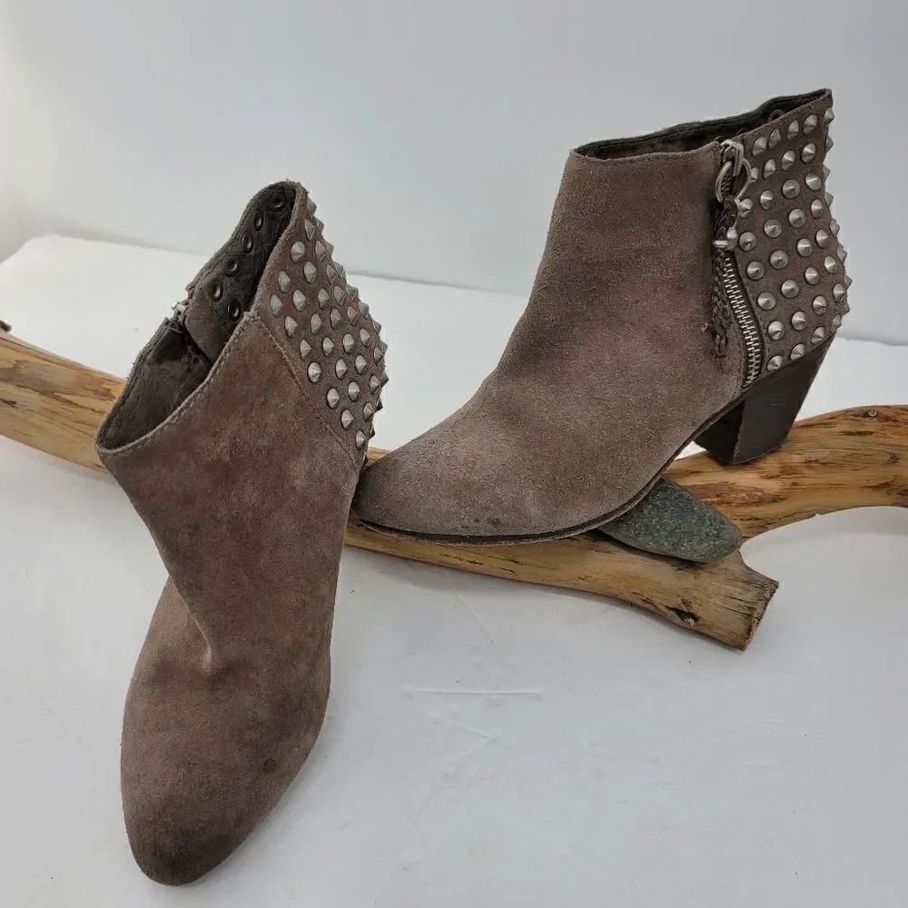 Ash brown suede studded booties